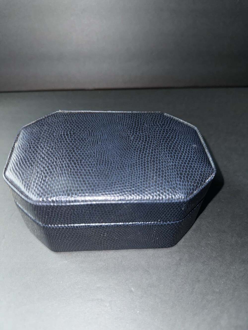Vintage Faux Leather Jewelry Box Blue Octagon Storage Travel Organizer Packable